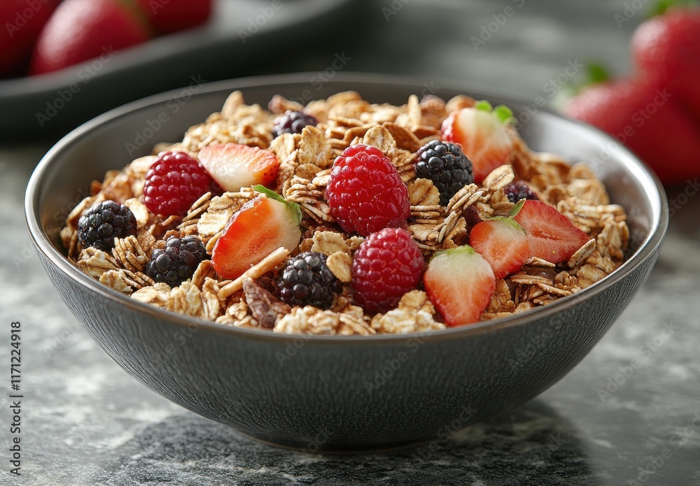 Delicious and Colorful Bowl of Oats Topped with Fresh Raspberries, Strawberries, and Blackberries for a Healthy Breakfast Option Delicious and Colorful Bowl of Oats Topped with Fresh Raspberries, Strawberries, and Blackberries for a Healthy Breakfast Option