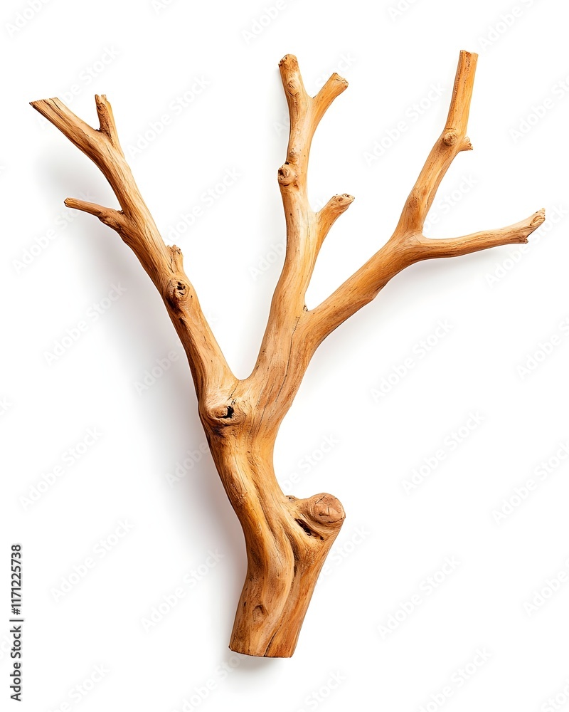 Natural Wooden Branch Display Hanger on White Background