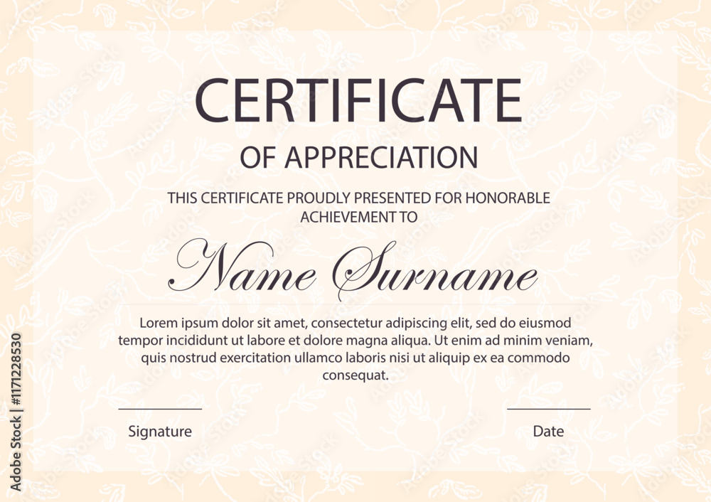 Certificate of appreciation template. Corporate diploma with flourish design Certificate of appreciation template. Corporate diploma with flourish design