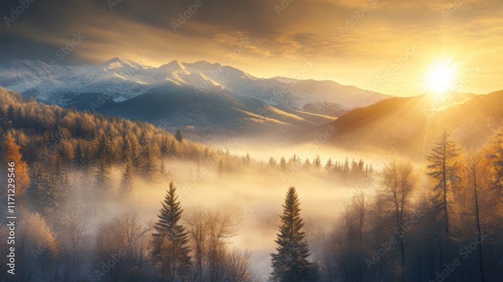 Obraz premium Majestic winter landscape scenery wallpaper with snow mountain forest