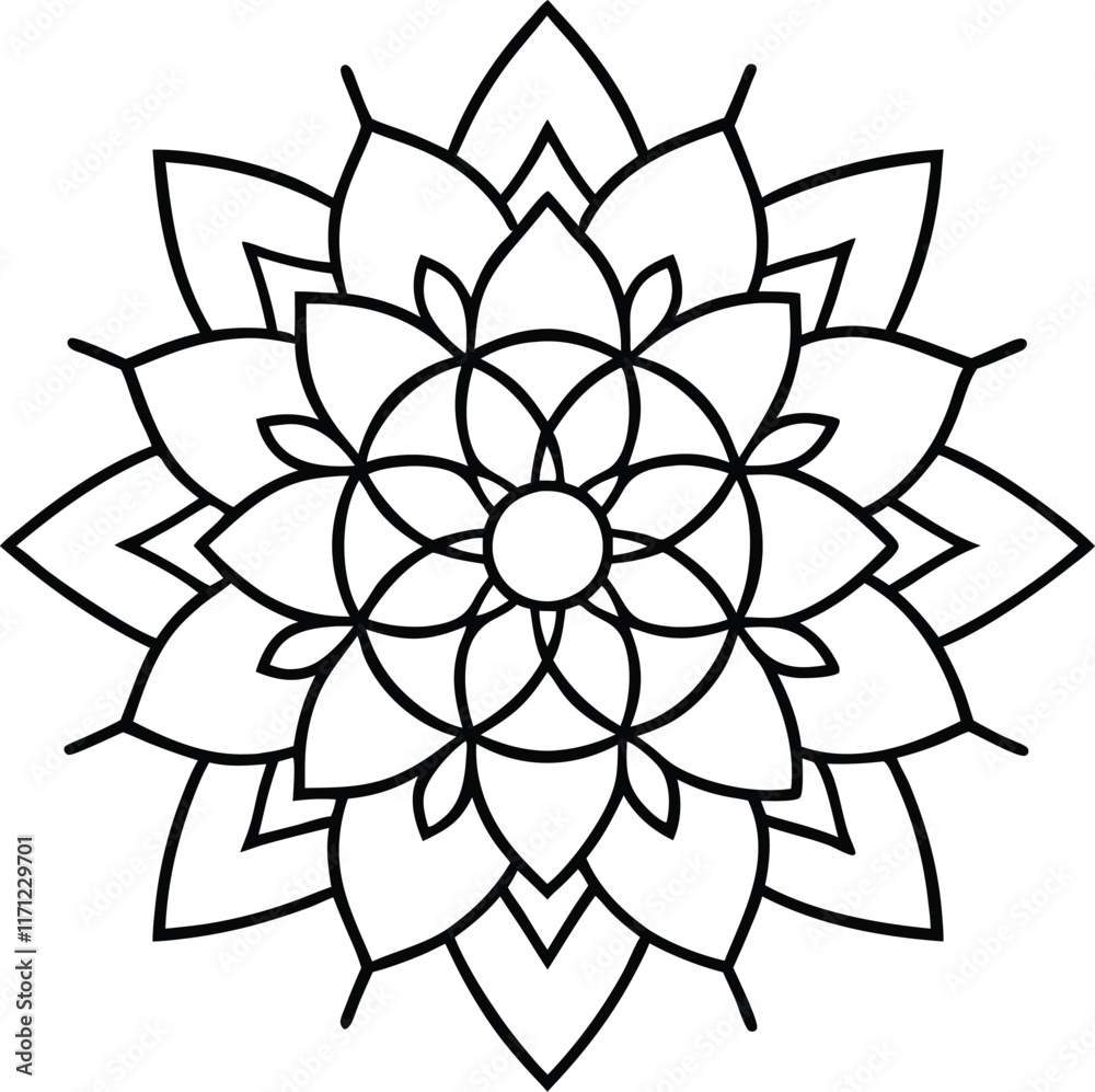 Coloring page line art flower mandala illustration