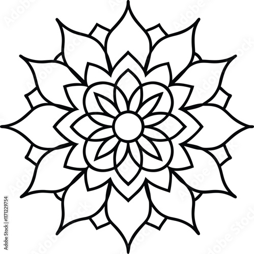 Coloring page line art flower mandala illustration