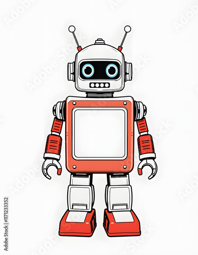 Wallpaper Mural Vintage retro robot whit blank screen isolated. Toy robot from 70s, one line art, with white tones Torontodigital.ca