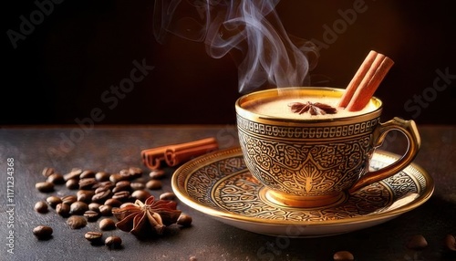 spiced coffee with cinnamon sticks photo