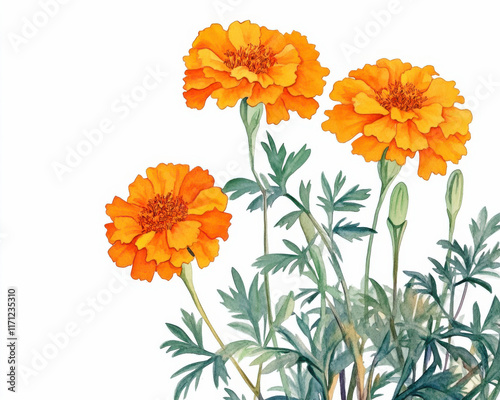 Flowers symbolize love and friendship concept. Vibrant orange marigold flowers in full bloom against a white background.