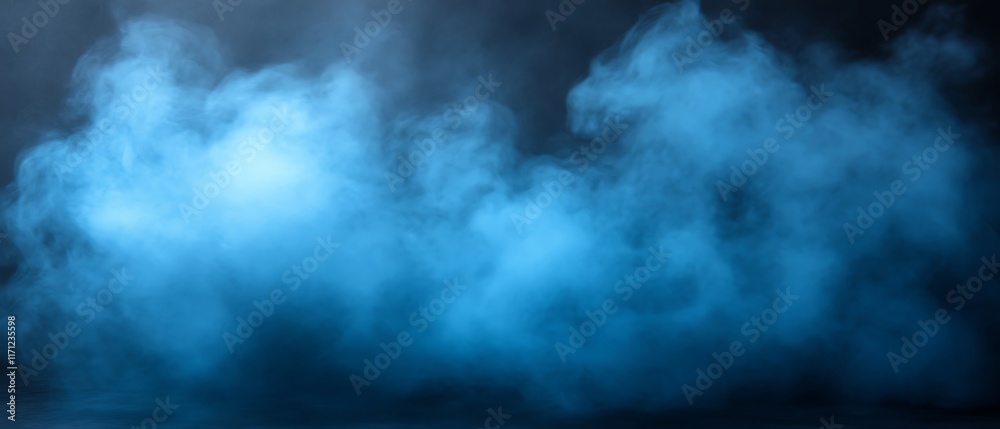 Fototapeta premium Blue smoke texture on dark background.