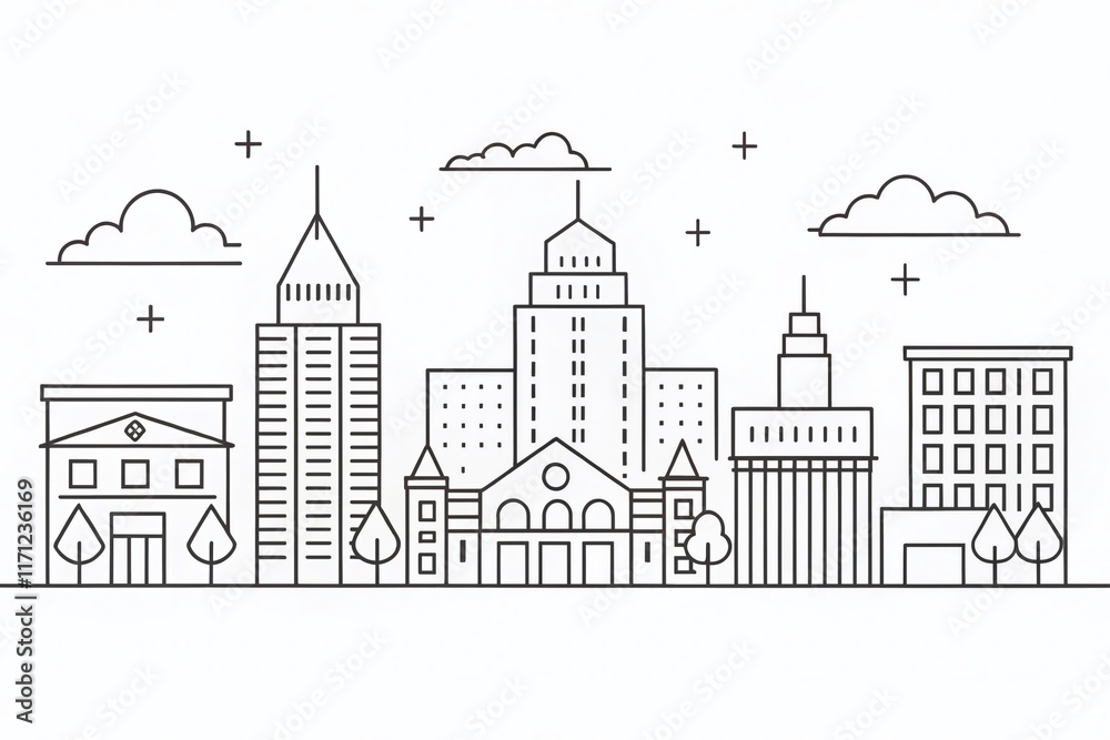 Obraz premium Waco Texas Skyline Single Line Drawing, World Historical Town Landscape, Best Holiday Destination Postcard, Trendy Continuous Line Art