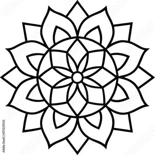 Coloring page line art flower mandala illustration