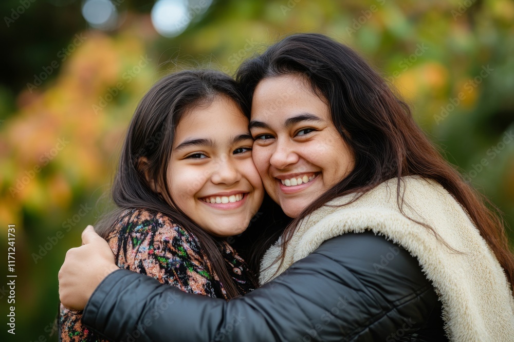 A Joyful Mother and Daughter Embrace Amidst the Beauty of Nature and Scenic Landscapes. A joyful and happy moment shared between a caring mother and her daughter while enjoying a sunny day outdoors