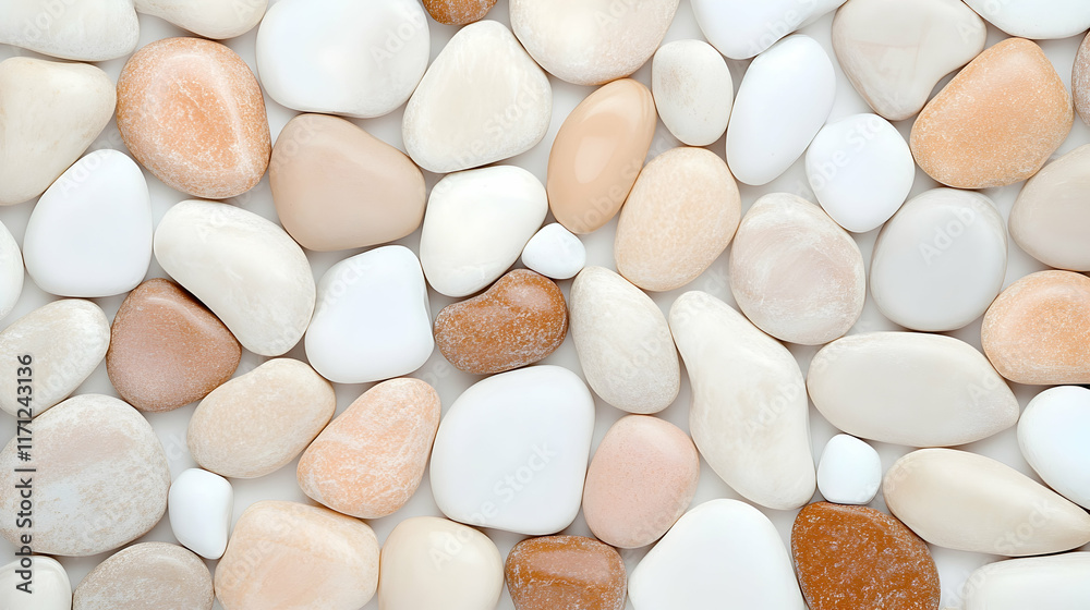 Obraz premium Smooth pastel pebbles texture background, spa, wellness, website design.