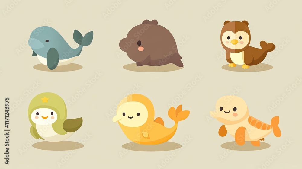 Adorable cartoon animals whale, seal, owl, penguin, dolphin, sea lion. Perfect for kids' books, websites, and designs. Adorable cartoon animals whale, seal, owl, penguin, dolphin, sea lion. Perfect for kids' books, websites, and designs.
