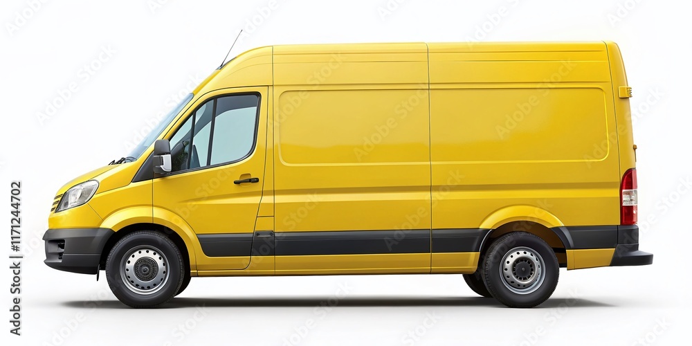 Yellow Delivery Van Isolated on White Background - Side View Rental Cargo Vehicle Yellow Delivery Van Isolated on White Background - Side View Rental Cargo Vehicle