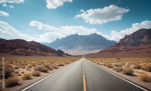 Endless Road Leading to Majestic Mountain Range - A Scenic Journey