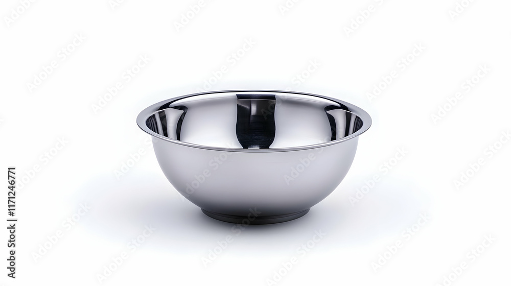 Stainless steel mixing bowl on white background, studio shot, food preparation, recipe website. Stainless steel mixing bowl on white background, studio shot, food preparation, recipe website.