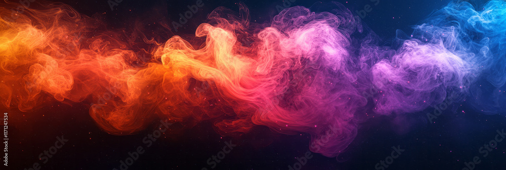 Fototapeta premium Smoke effect in bright neon colors, swirling together to form an abstract gradient pattern,