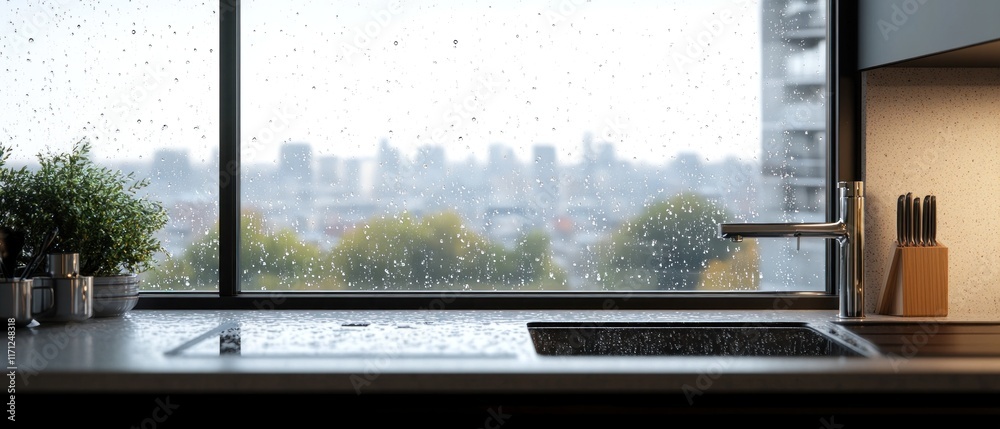 Fototapeta premium Rainy Day Kitchen View.