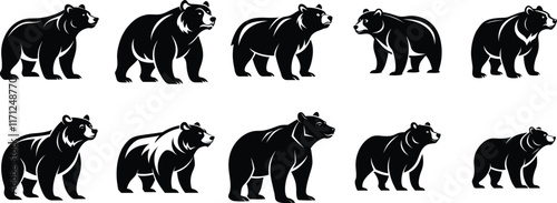 Grizzly bear standing black silhouette logo svg vector design, bear standing icon illustration graphic
