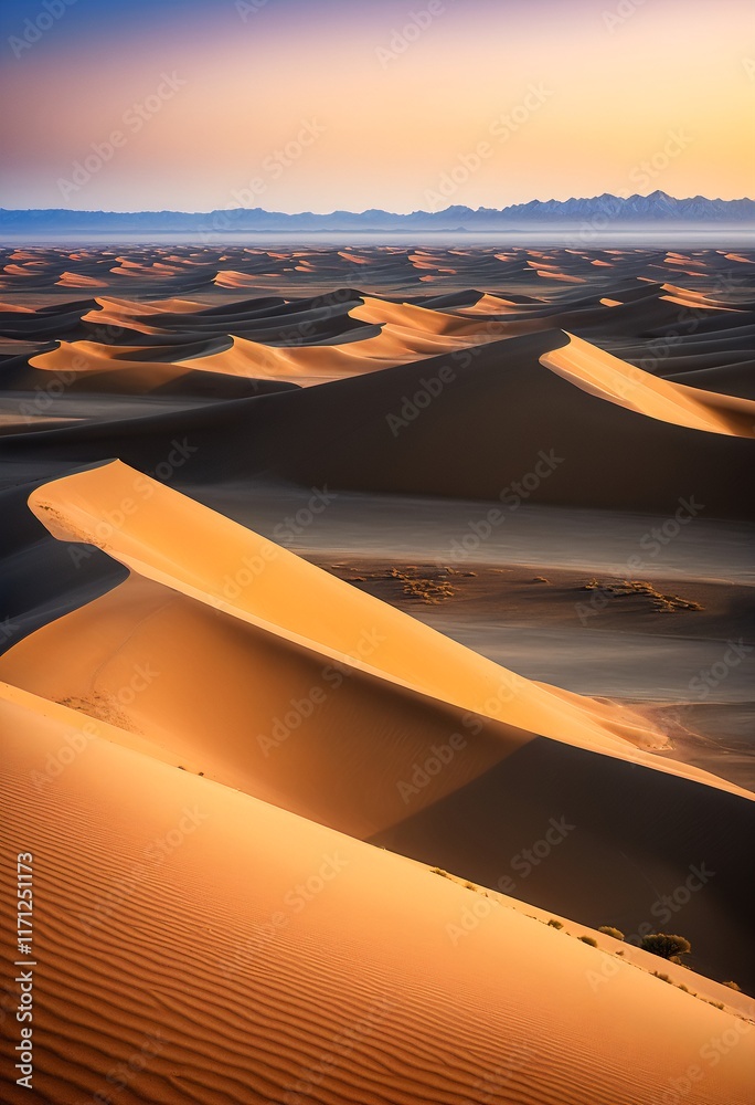 Obraz premium Golden sands with majestic mountains afar