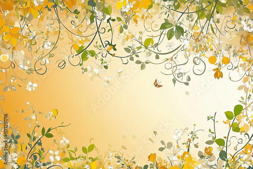 Orange spring themed background illustration with copy space