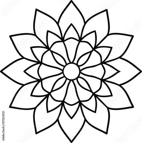 Coloring page line art flower mandala illustration