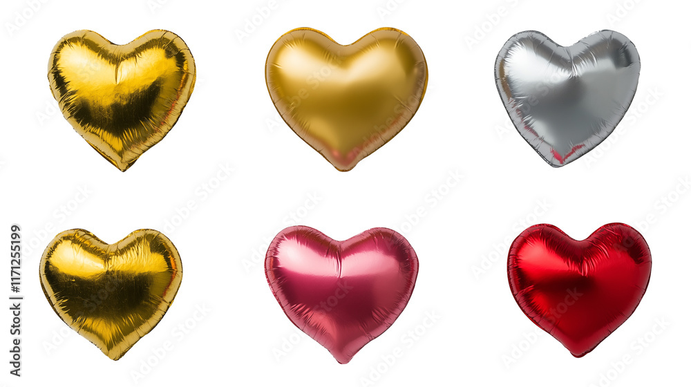 Set of hearts with metallic foil isolated on transparent background, Valentines day love romantic decoration Set of hearts with metallic foil isolated on transparent background, Valentines day love romantic decoration
