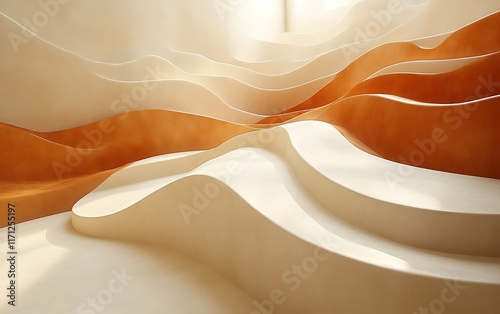 Abstract orange and white wave forms.