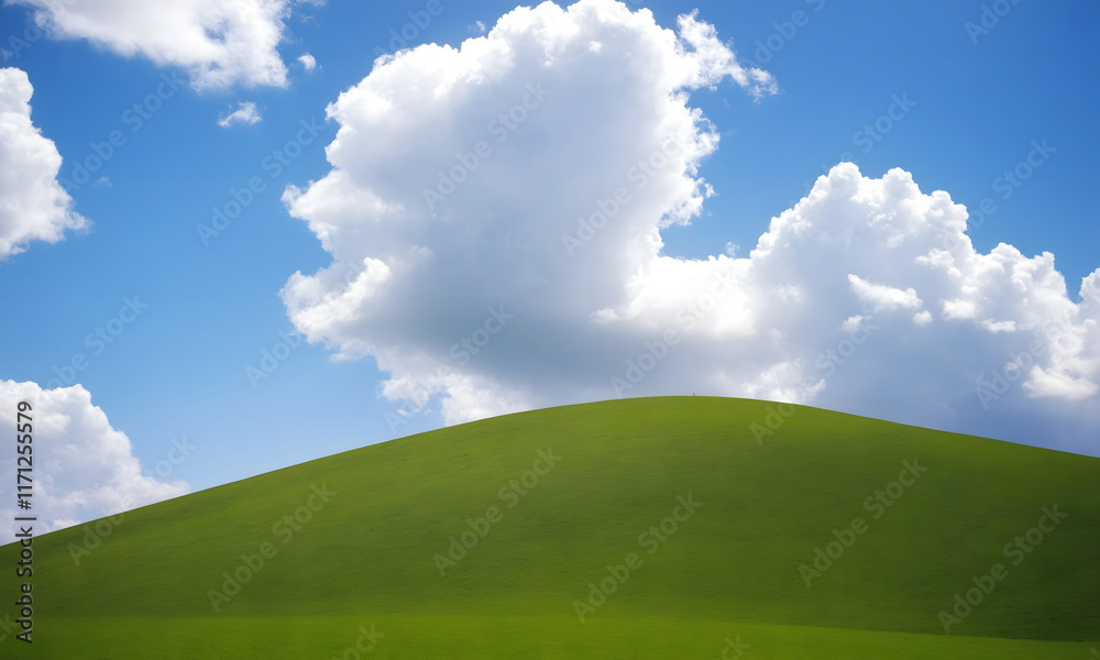 Rolling Green Hills with Fluffy Clouds in a Clear Blue Sky Rolling Green Hills with Fluffy Clouds in a Clear Blue Sky