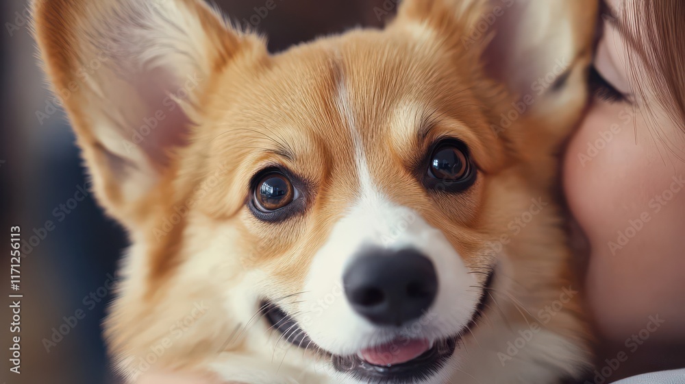 Happy Corgi with Person Enjoying Playful Moment Happy Corgi with Person Enjoying Playful Moment