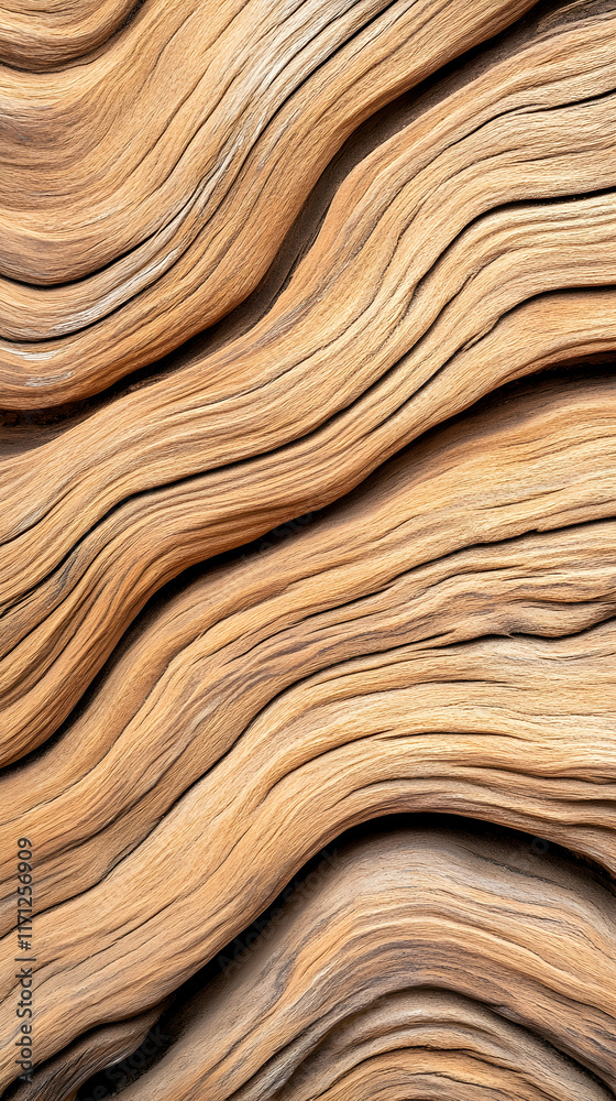 Wavy Wood Grain Texture, Close-up, Natural Light, Background Blurred, Design Element. Wavy Wood Grain Texture, Close-up, Natural Light, Background Blurred, Design Element.