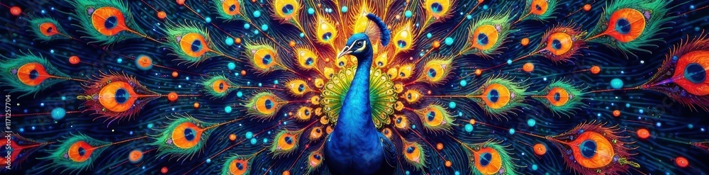 Fototapeta premium Intricate peacock mandala, vibrant jewel tones, vibrant, colorful