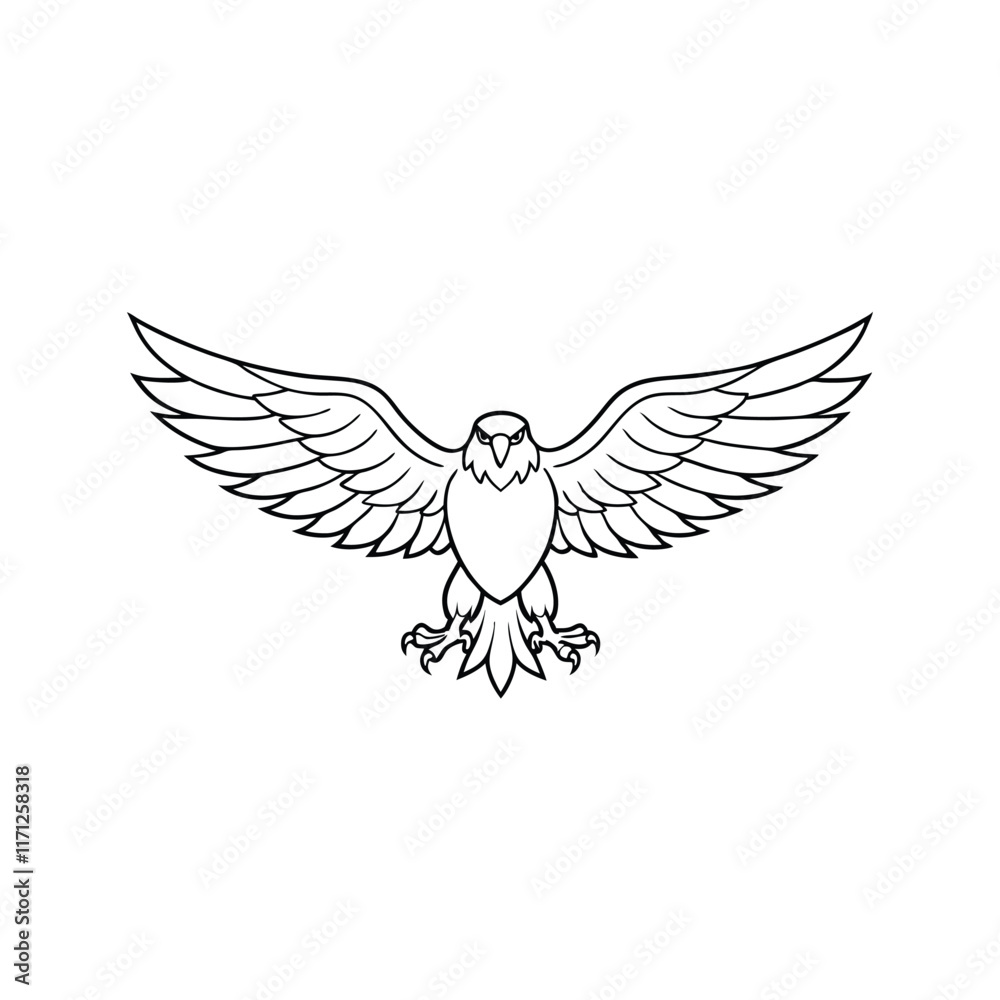 Fototapeta premium Fierce Eagle Line Art Illustration with Outstretched Wings