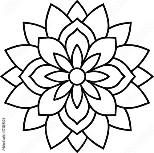 Coloring page line art flower mandala illustration
