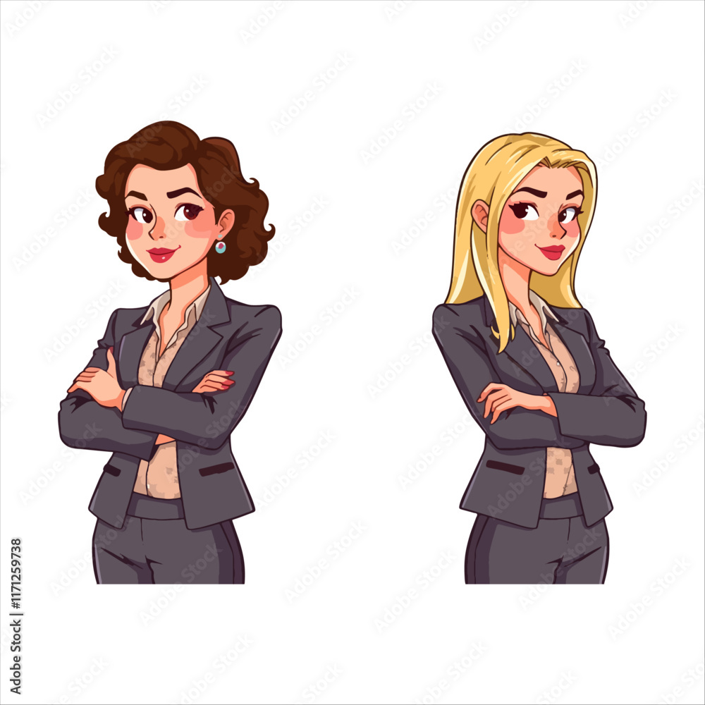 Two smart confident business women vector isolated on white background Two smart confident business women vector isolated on white background