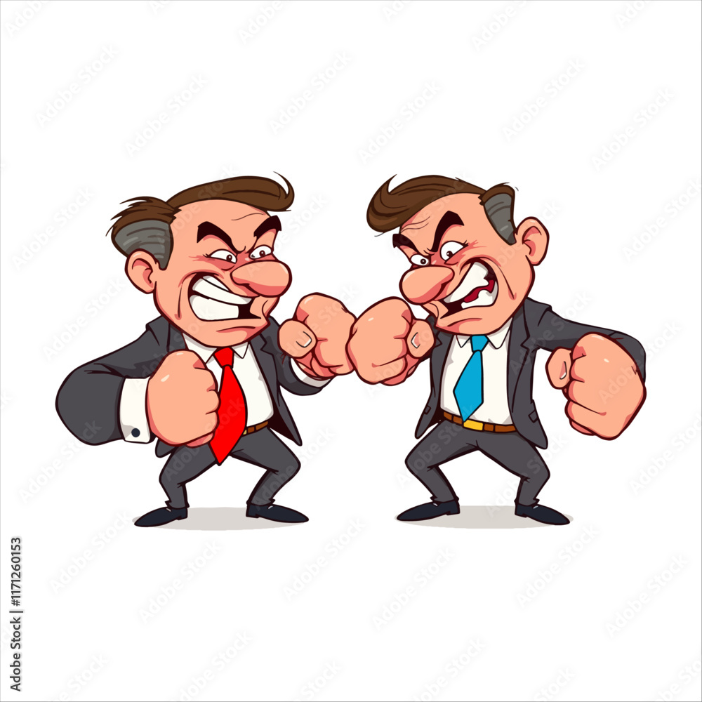 Conflict in Workplace or business, two businessman fighting vector isolated on white background Conflict in Workplace or business, two businessman fighting vector isolated on white background