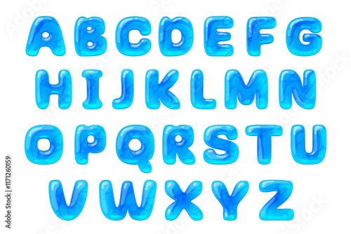 Glossy water-like font, ocean font, water font, alphabet English letters A to Z
