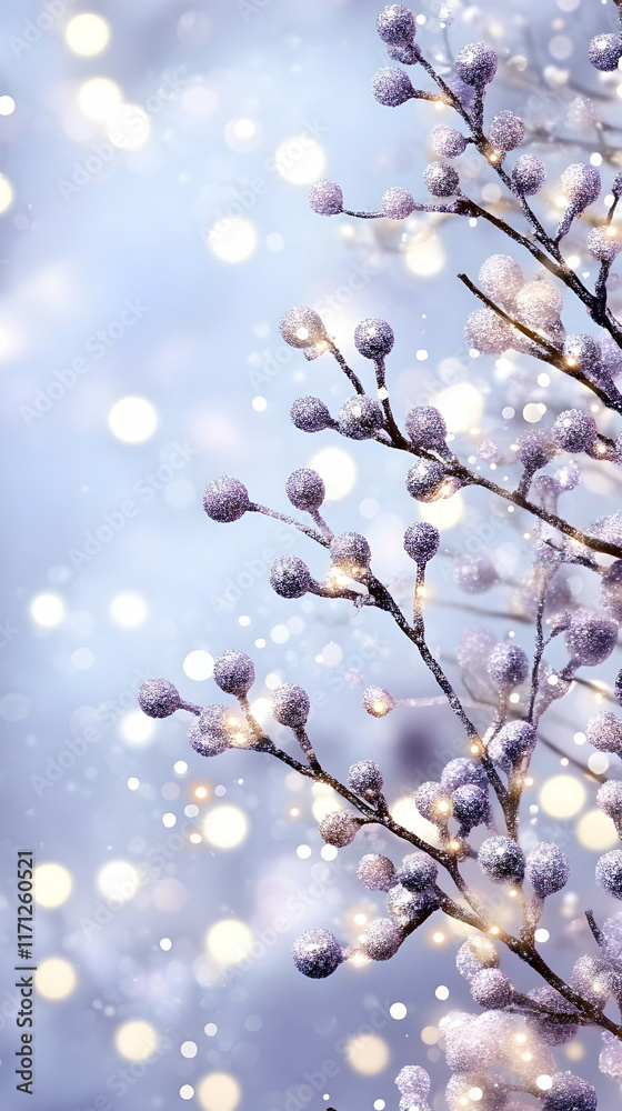 Winter Berries Glowing Lights Festive Background Holiday Card. Winter Berries Glowing Lights Festive Background Holiday Card.