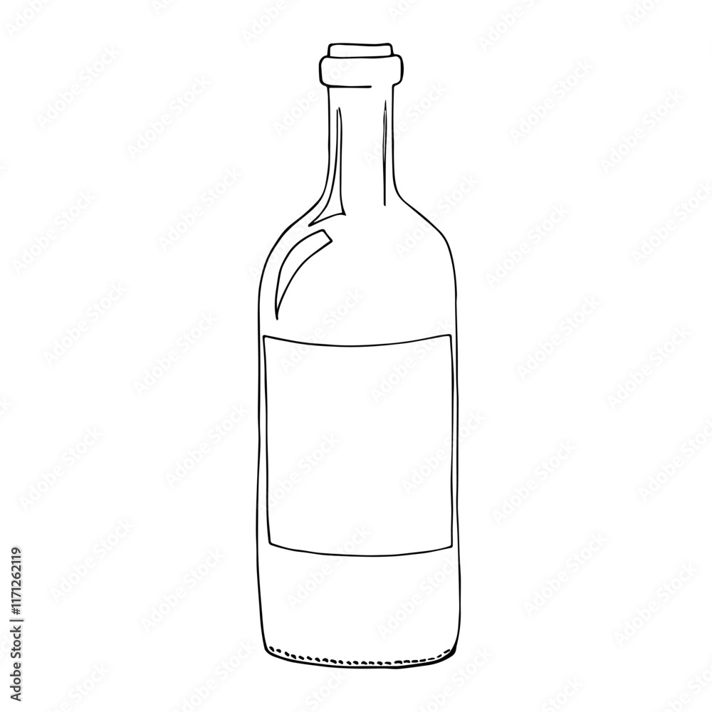 A bottle of wine. Doodle. Hand drawn. Vector stock illustration. Isolated on white background. A bottle of wine. Doodle. Hand drawn. Vector stock illustration. Isolated on white background.