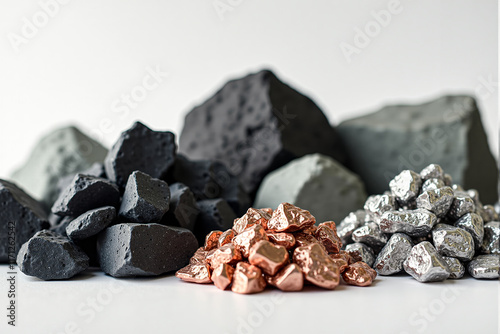 Different minerals extracted in a rare earth mine representing global resource extraction