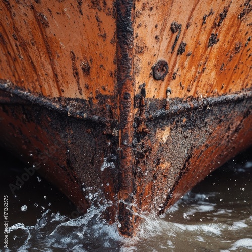 Rusty ship hull detail coastal waters closeup photography marine environment captured perspective nautical aesthetics