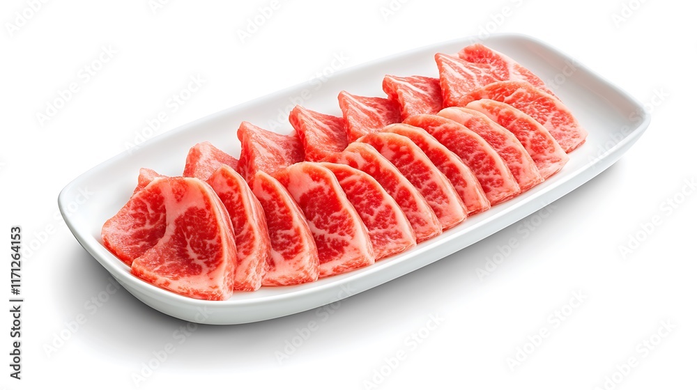 Delicious shabu beef and pork platter on white background gourmet food presentation culinary delight Delicious shabu beef and pork platter on white background gourmet food presentation culinary delight