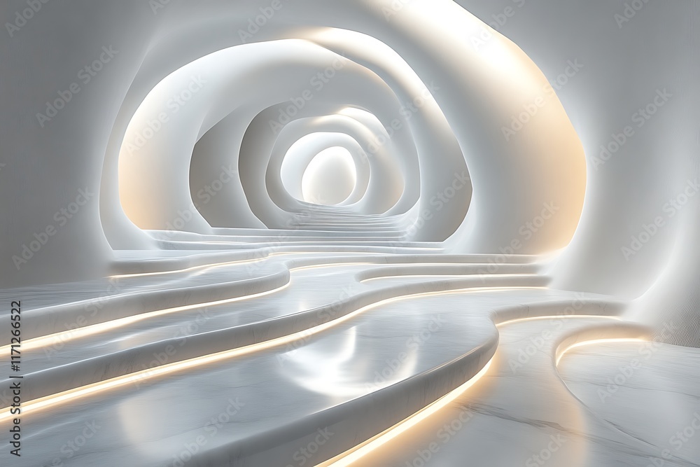 Fototapeta premium Abstract white tunnel with glowing pathway.