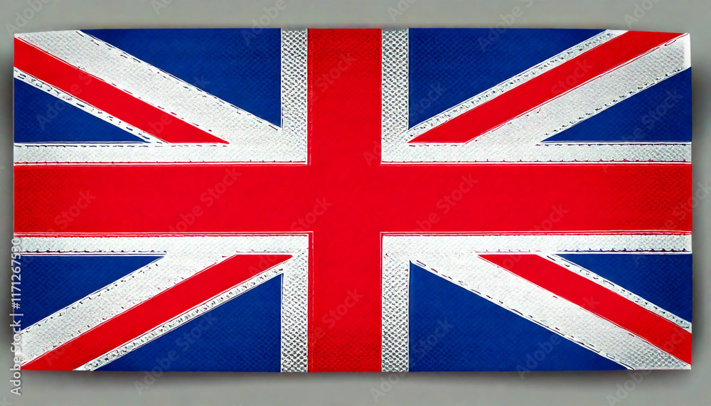 Fototapeta premium The image shows the Union Jack flag representing the United Kingdom with its red, white, and blue colors, symbolizing the nation and its heritage
