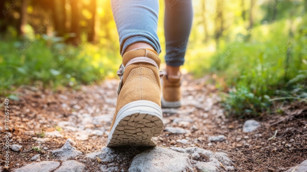 Person Hiking on a Peaceful Wooded Trail Person Hiking on a Peaceful Wooded Trail