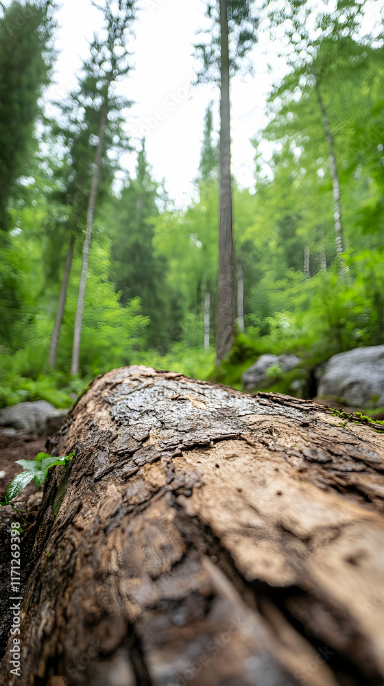 Fallen Log Trail Forest Nature Hiking Background Wilderness.