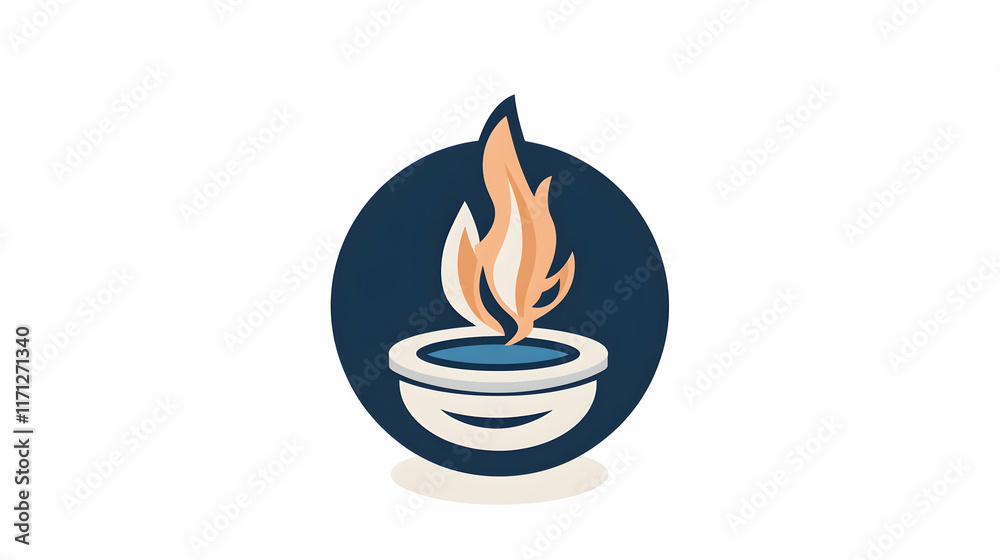 Fire burning in a bowl, simple logo design, white background, for branding. Fire burning in a bowl, simple logo design, white background, for branding.