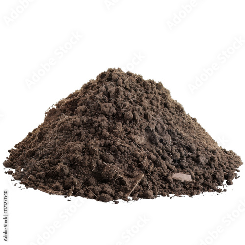 Pile of soil earth isolated on transparent or white background