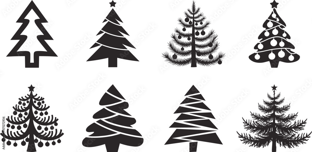 Obraz premium Minimalistic Christmas Tree Silhouette Vector Illustration in Bold Black Isolated on White Background