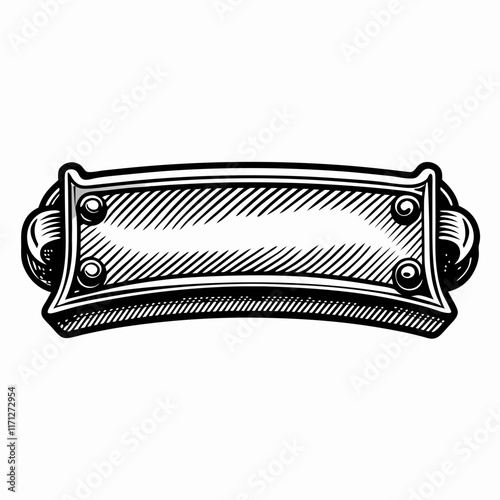 Vintage engraved metal nameplate with decorative elements