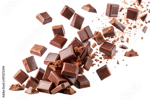 Falling dark chocolate pieces 