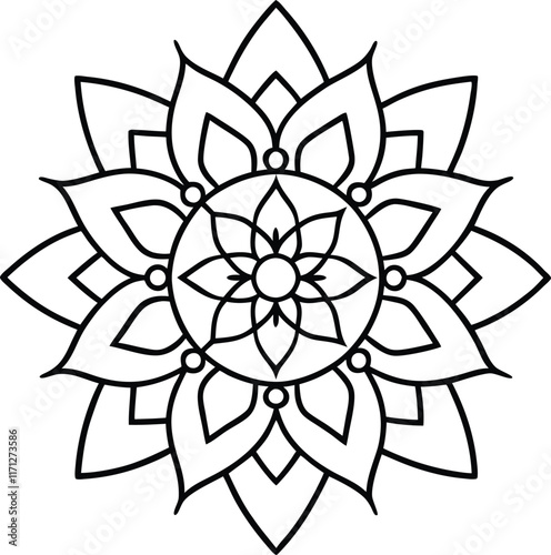Coloring page line art flower mandala illustration